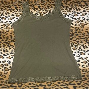 Olive Lace Trim Tank Top